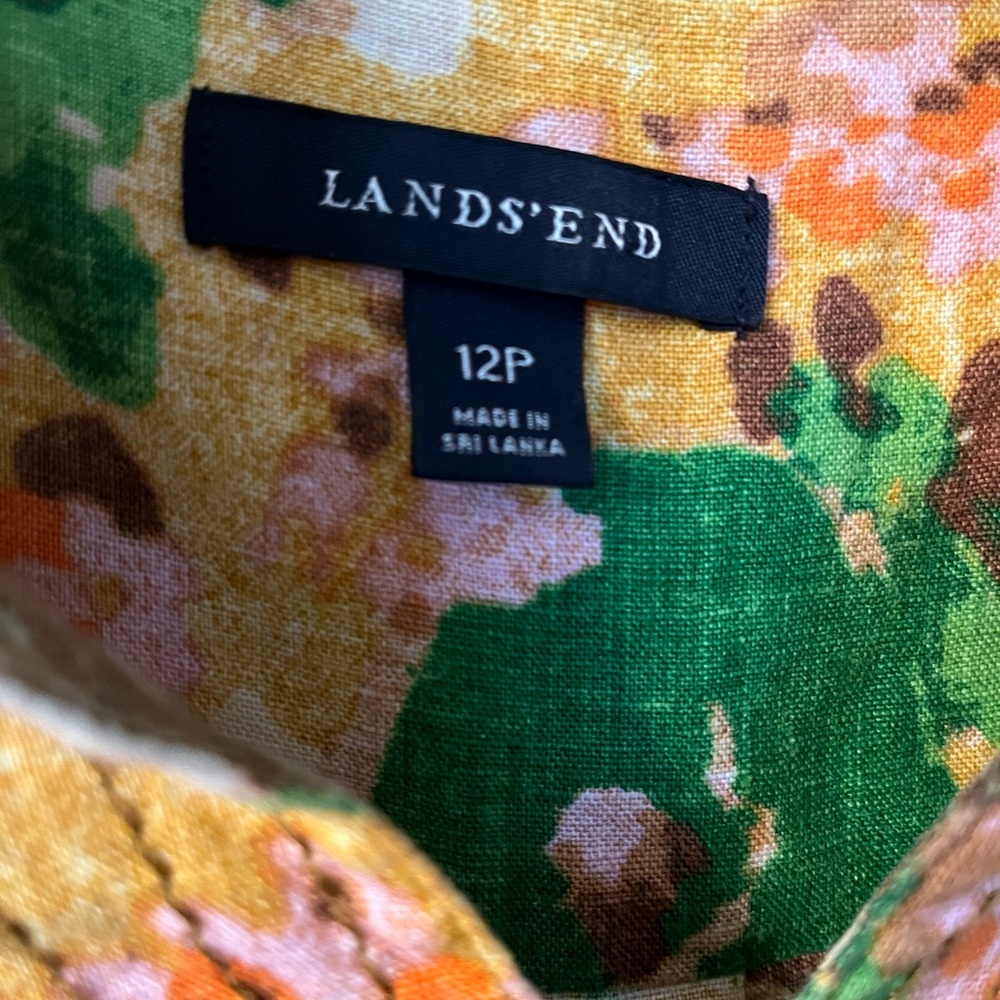Linen Floral Shift Dress Lands End Size 12P
